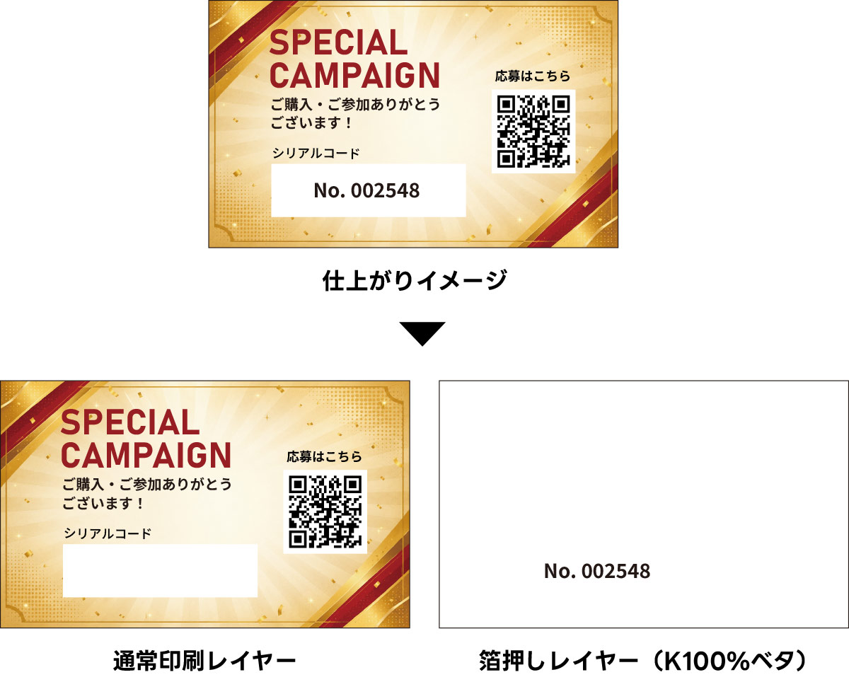 完全データ入稿：箔押し部分をレイヤー分けしてK100%で作成